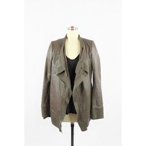 MACKAGE Taupe Brown Lamb Leather Knit Trim Draped Biker Jacket, Size XS